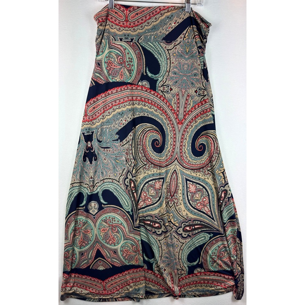 Gilli Paisley Maxi Skirt Womens XS Navy Boho Fold‎ Over Waist Stretch Jersey